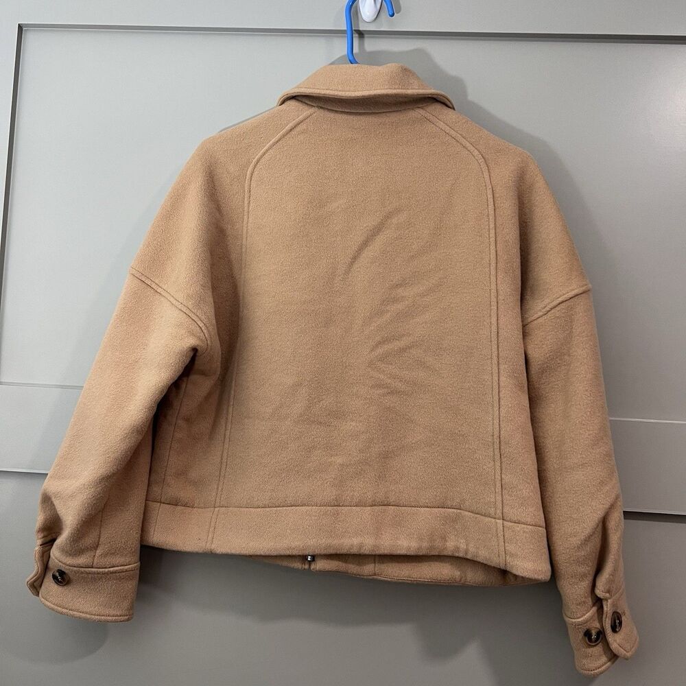 NAKED CASHMERE Wool Jacket Women Small Tan Cropped Full Zip Pocket Neutral $495 - Picture 2 of 16